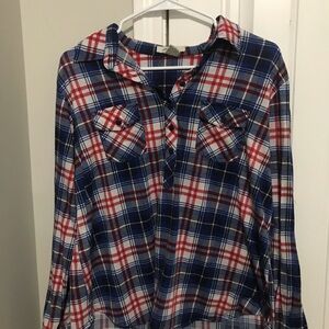 Red and Blue Plaid Button-Up Shirt